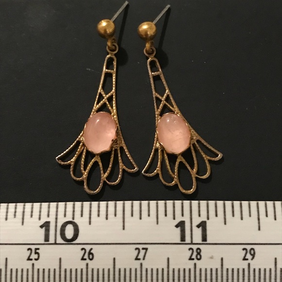 Vintage Gold Filigree & Rose Quartz Stud Earrings - Picture 2 of 3